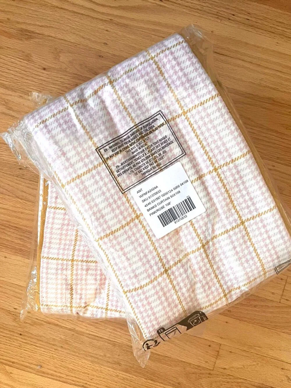 NEW - Anthropologie “Banks” Woven Cotton Houndstooth Curtain - Pink & Mustard